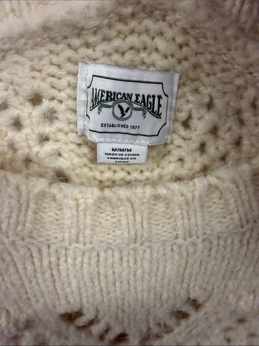 American Eagle Outfitters Cream Openwork Bobble Crewneck Sweater - Picture 2 of 4